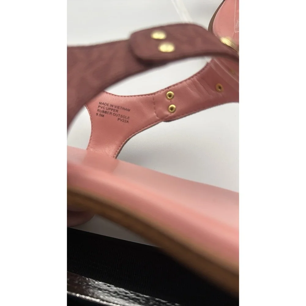Michael‎ Kors Women's Sandals Size 9.5 Pink Gold T-Strap Slip On Summer Shoes